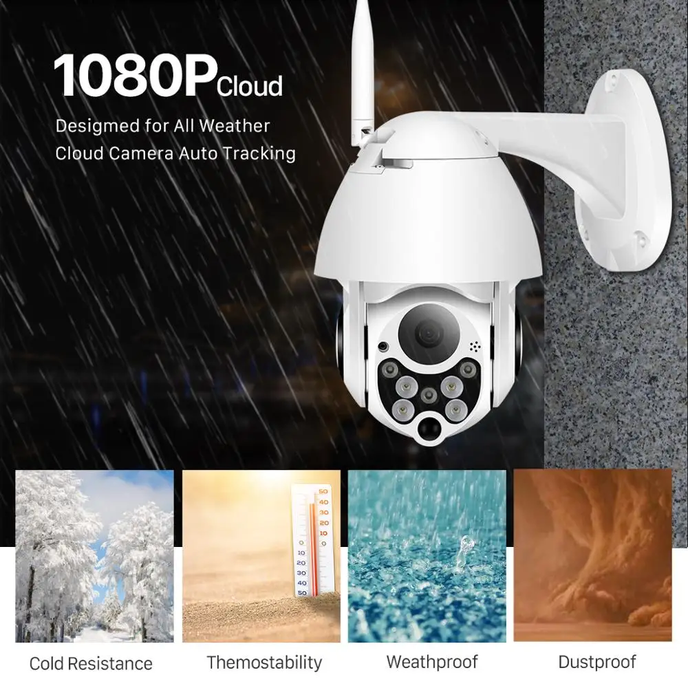 1080P 2MP Беспроводная IP камера Wifi скоростная купольная PTZ наружная IP66 Onvif двухсторонняя аудио IR CCTV камера видеонаблюдения наружная