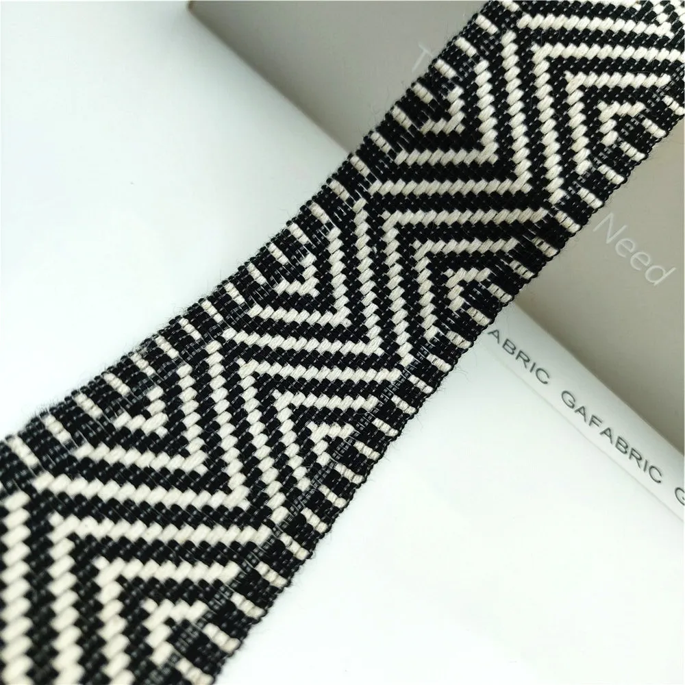 Тонкая хлопчатобумажная тесьма шириной 38 мм черные и белые волнистые полосы