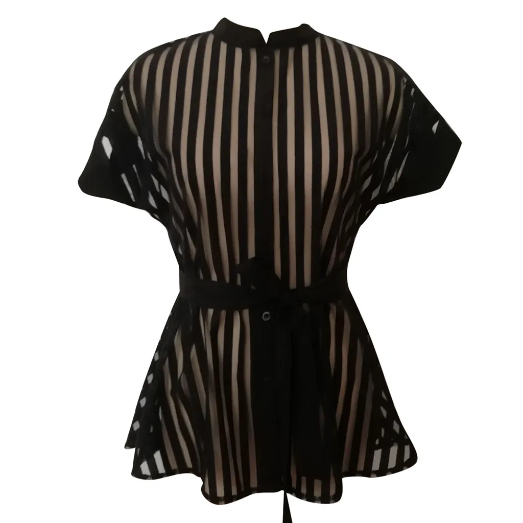 Сексуальные модные сетчатые полосатые прозрачные блузки рубашки женские топы