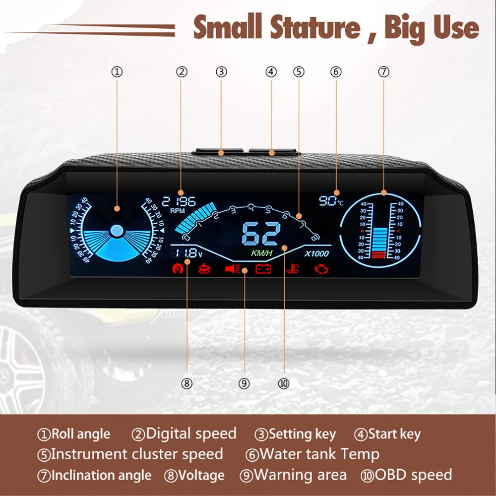 AUTOOL X90 GPS/OBD2 скорость PMH KMH наклон метр Инклинометр автомобильный компас HUD угол