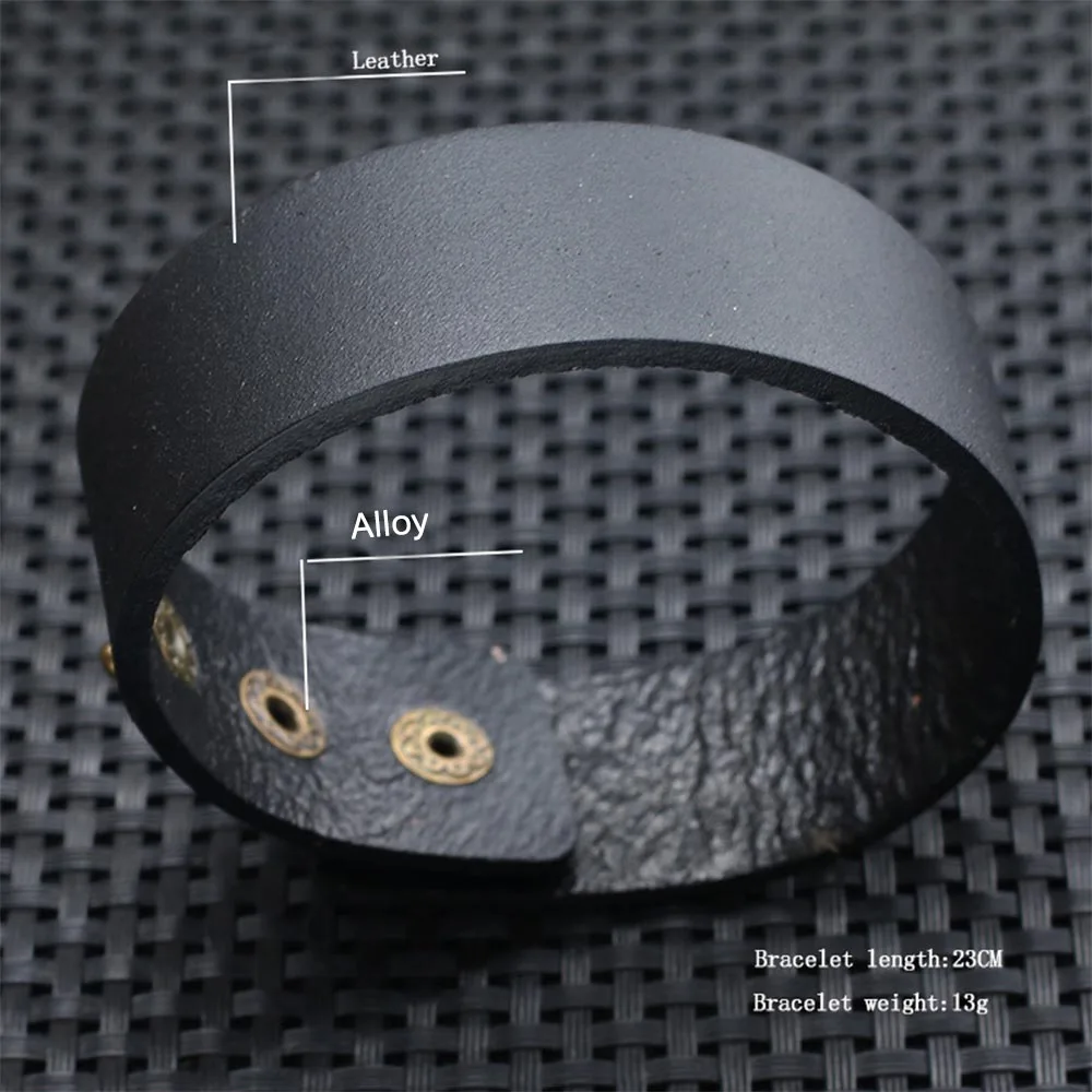 Punk Bracelet Black Dark Brown PU Leather with Rivets Charm Macrame Unisex Wide Big Bangle Men Women Fashion Jewelry | Украшения и