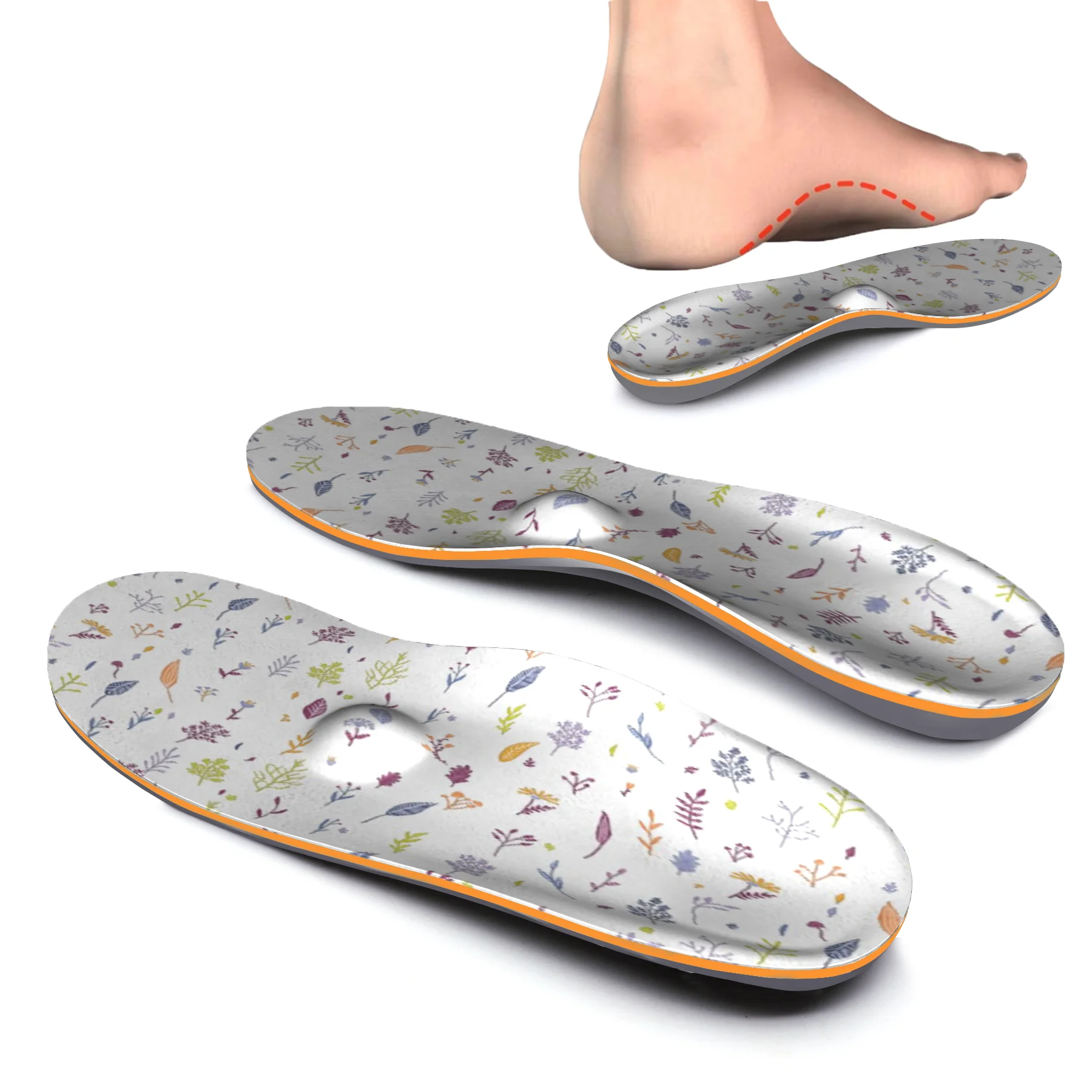 White Printing Arch Supports Orthotics Inserts Relieve Flat Feet, High Arch, Foot Pain For Women  Plantar Fasciitis Feet Insoles