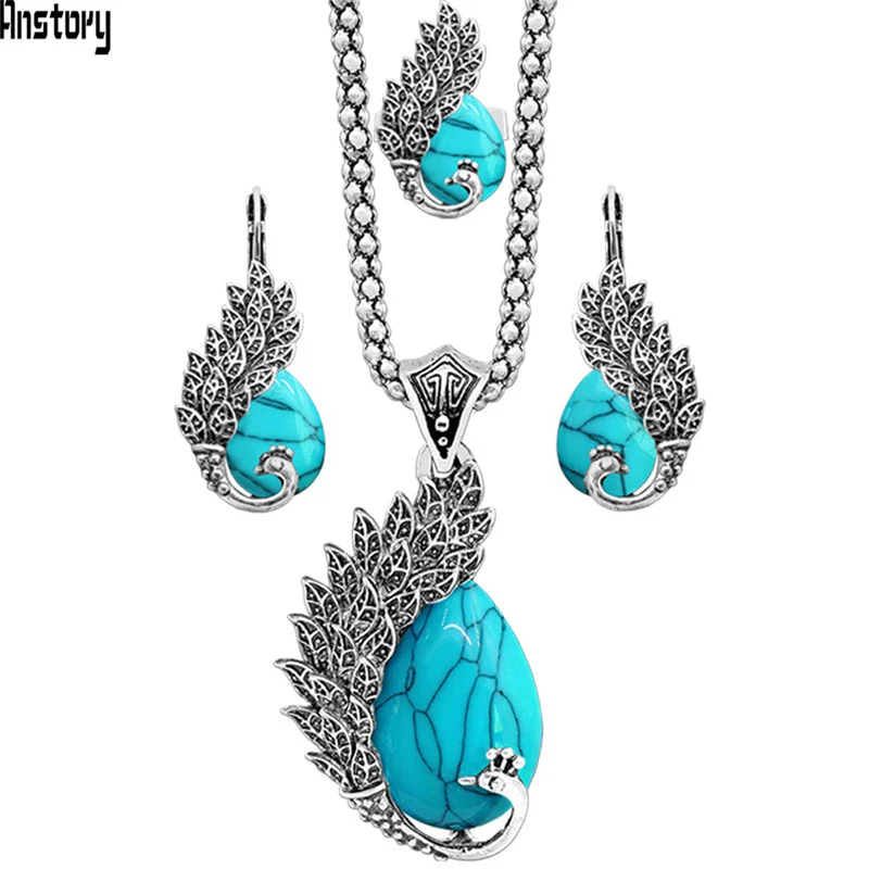 Павлин кулон Цепочки и ожерелья Браслет Серьги комплект ювелирных изделий для