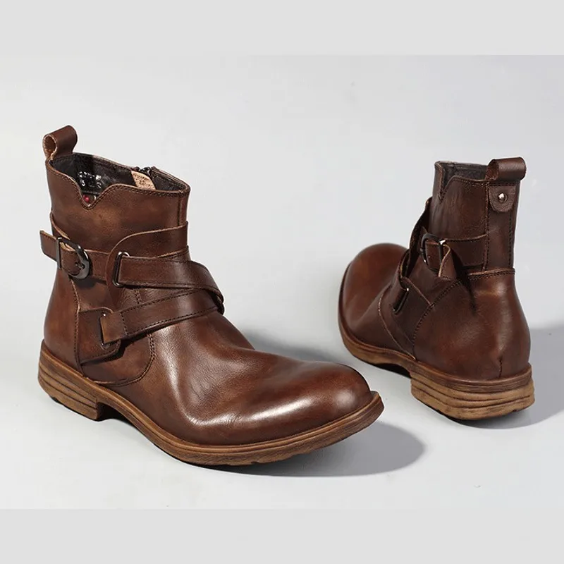 Ботинки мужские из натуральной кожи дышащие с высоким берцем черные/коричневые