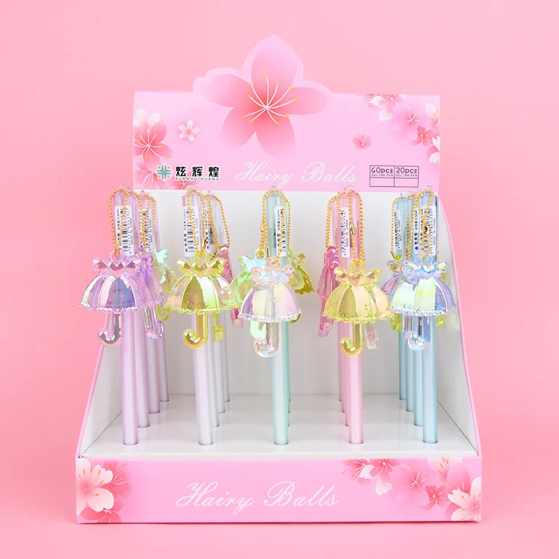 

20 pcs/lot Crystal Umbrella Pendant Gel Pen Cute 0.5mm Black ink Signature Pens Promotional Gift Stationery School Supplies