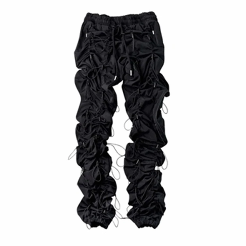 

GALCAUR Patchwork Trousers For Women High Waist Drawstring Designer Pleated Streetwear Loose Harem Pant Female 2020 Clothing New