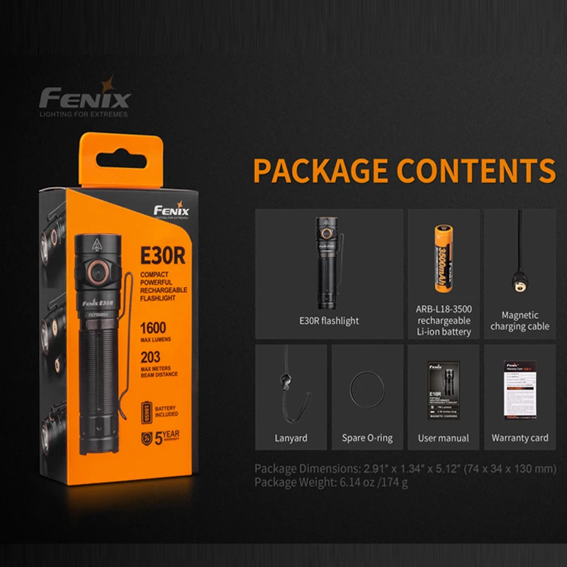 Новое поступление 2019 портативный уличный водонепроницаемый фонарик FENIX E30R с