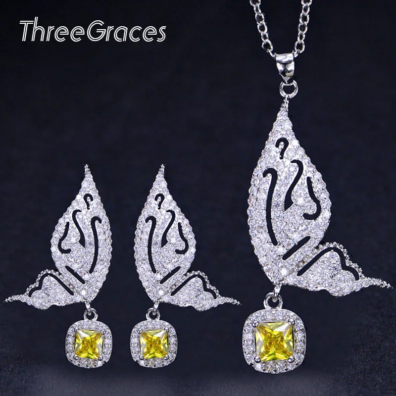 ThreeGraces Яркие бабочки Блестящий кубический циркон микро проложить Желтый