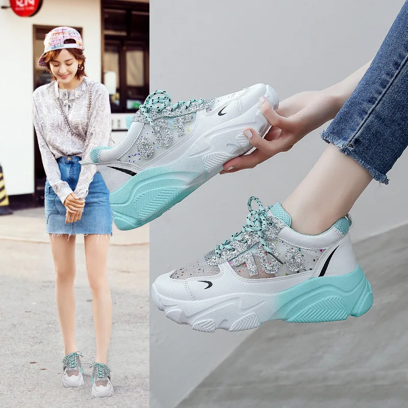 

Mesh shoes women's Rainbow bottom breathable daddy shoes casual sports shoes invisible heightening shoes hook women's shoes