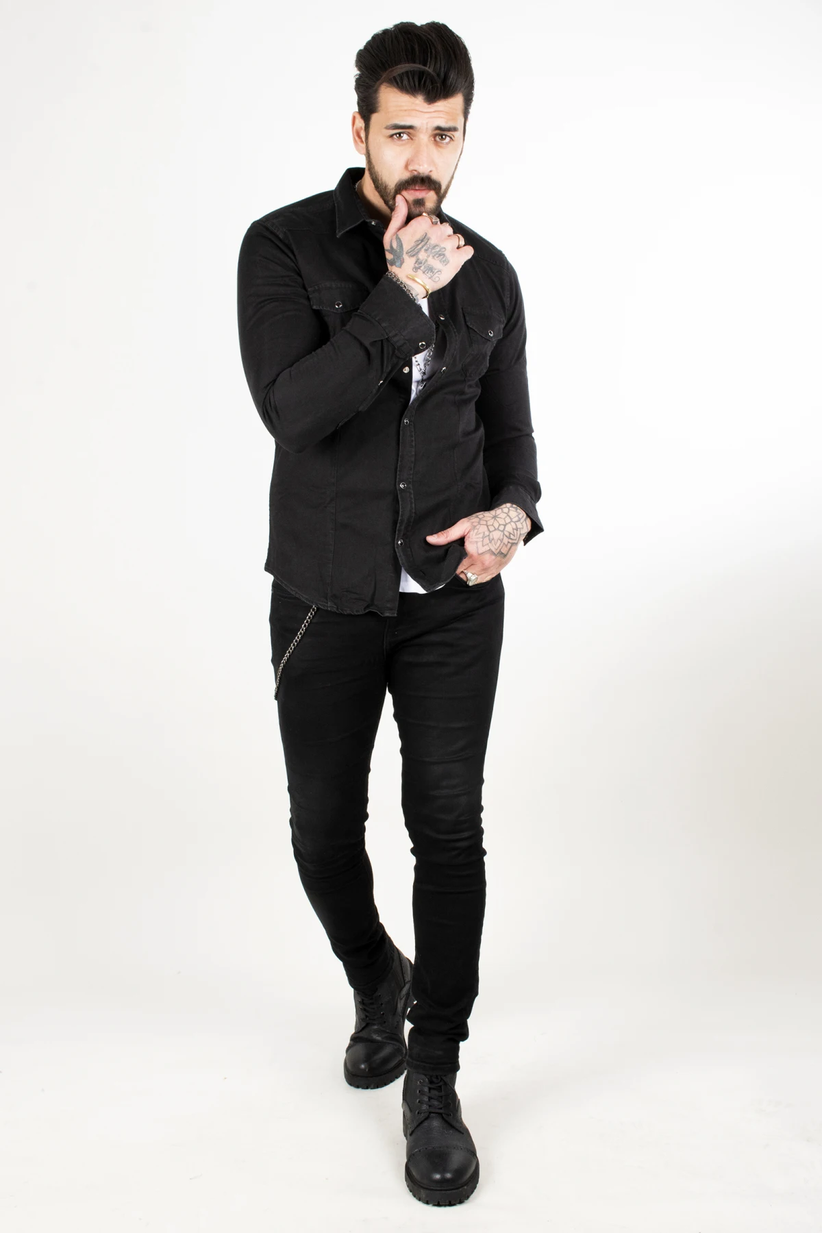 DeepSEA snap buttoned tight cut canvas fabric Slim Fit shirt 2104211