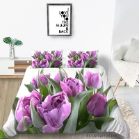 tulip series bedding set single 3d fresh white duvet cover purple tulips king queen twin full double floral bed set soft