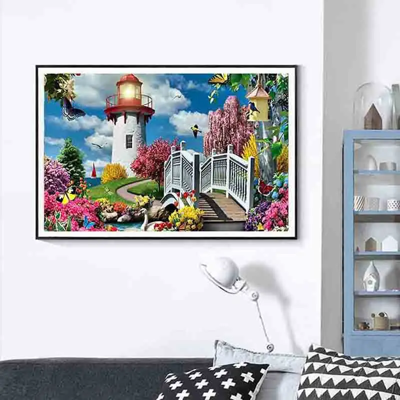 Полноформатная круглая Алмазная мозаика с изображением маяков алмазная вышивка