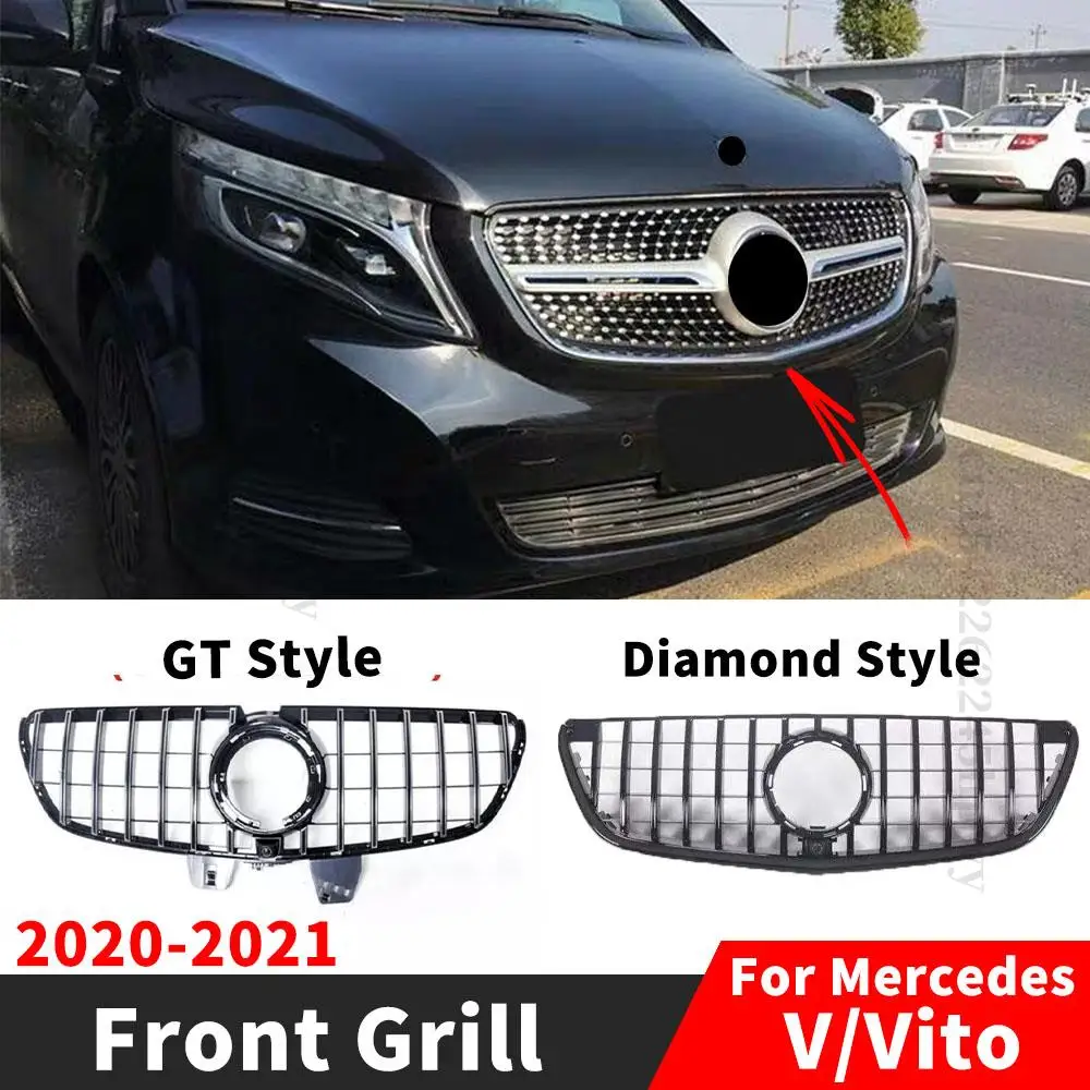 

GT Diamond Front Bumper Grille Racing Grill Accessories Body Kit Hood Grille Styling For Mercedes Benz V Vito W447 2020 2021
