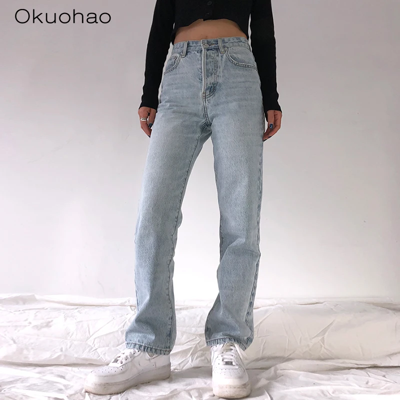 

2021 High Waist Loose Jeans For Women Comfortable Fashion Casual Straight Leg Baggy Pants Mom Jeans Washed Boyfriend Jeans New