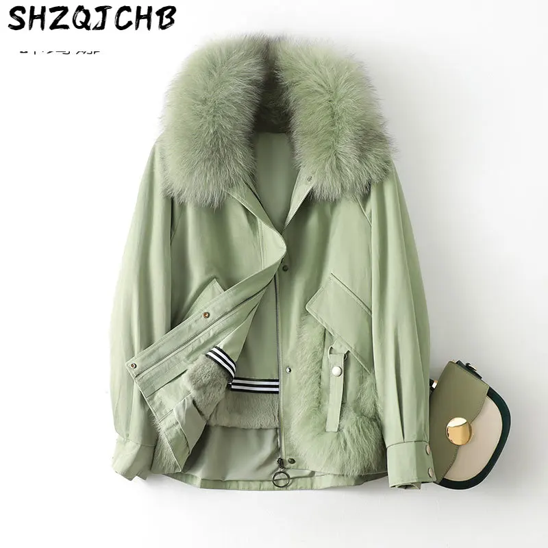 

SHZQ осенне-зимний Новый Женский Короткий воротник из кроличьего меха