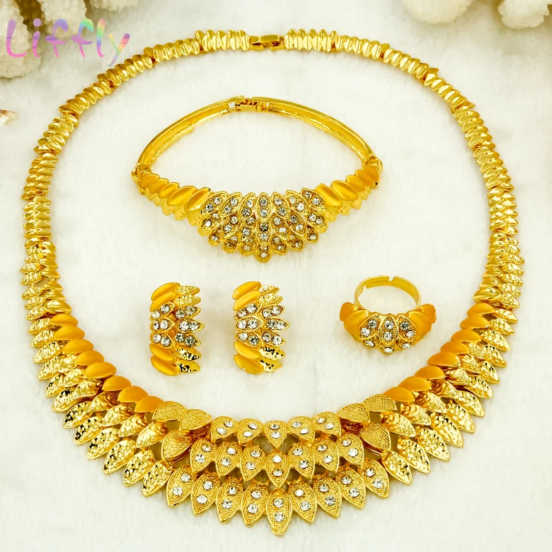 Модный женский комплект ювелирных изделий Liffly свадебное ожерелье серьги кольцо