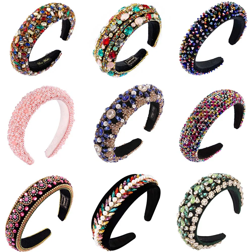 Обруч для волос женский с кристаллами стразы в стиле барокко цветной обруч