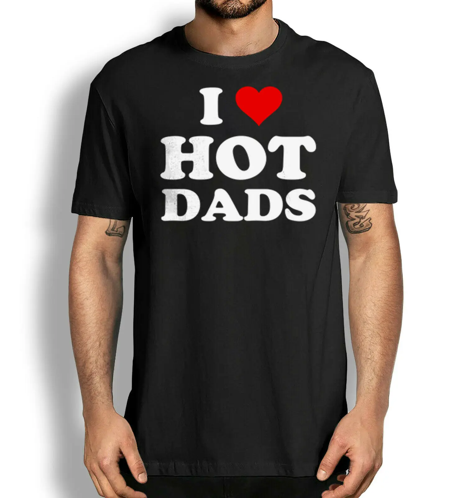 

I Love Hot Dads T-shirt Funny Red Heart Love Dads T-shirt, Hot Dads Shirt Versatile O - Collar Four - Season PrintingT-shirt