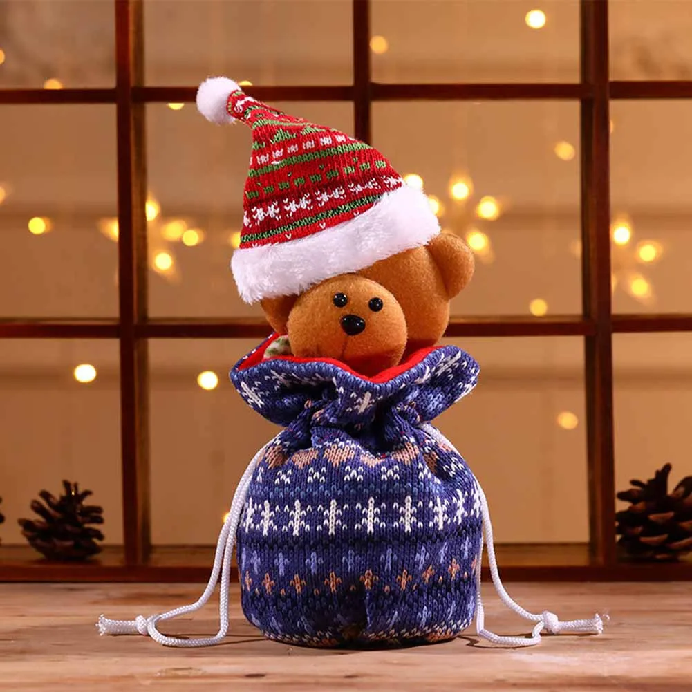 

4pcs Christmas Doll Present Bags Drawstring Wrapping Packaging Bag Xmas Decor Linen/Flannel 24x16cm Christmas Gift Bags