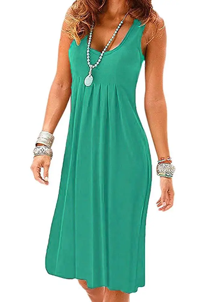 

Beach Sleeveless Dress Ladies Summer Casual Dresses Pleated Solid Color Robes Sexy Club Clothes Party Outfits Clubwear Vestidos