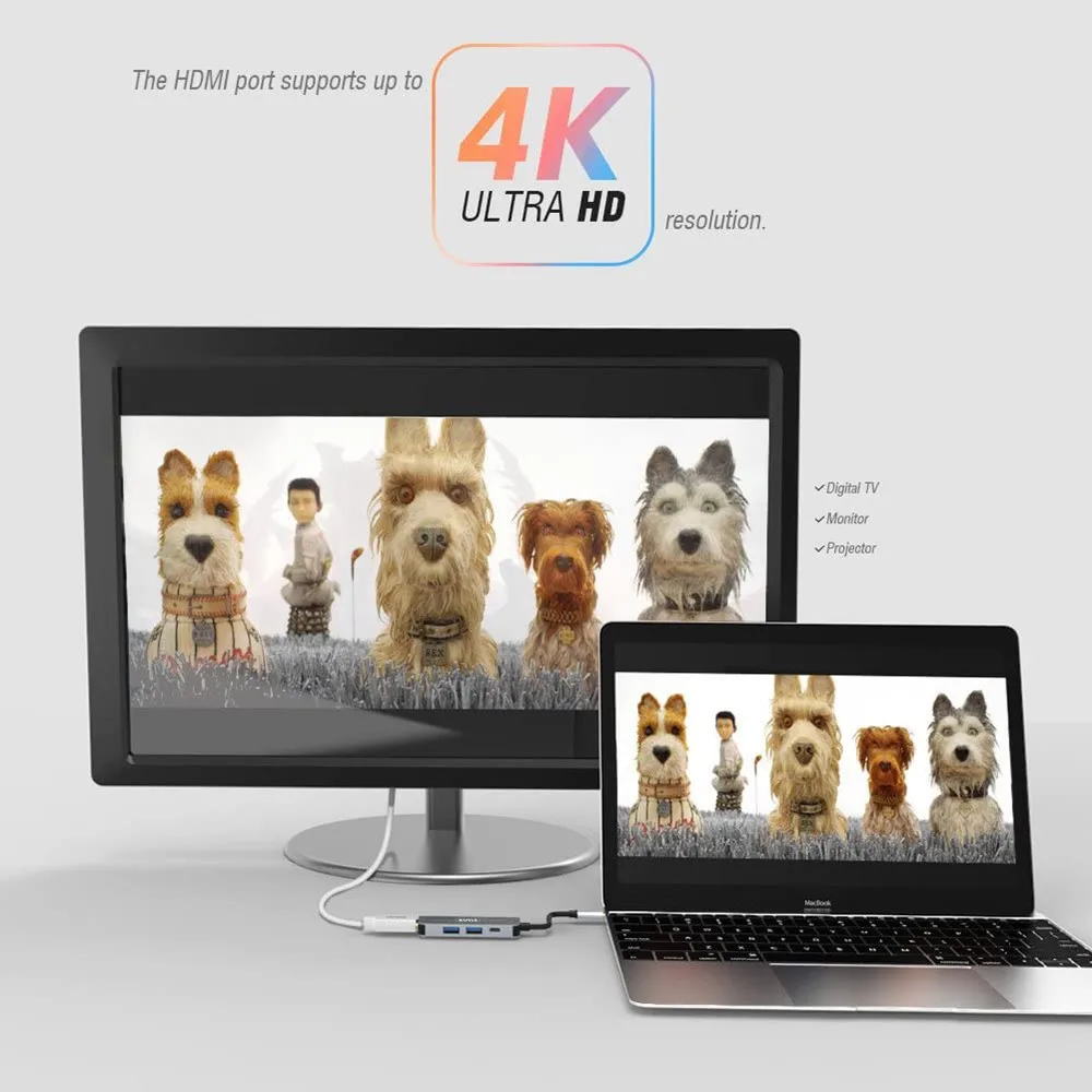 Многопортовый адаптер KUYiA usb-хаб PD Type-C с зарядным устройством HDMI 4K два порта USB 3.0