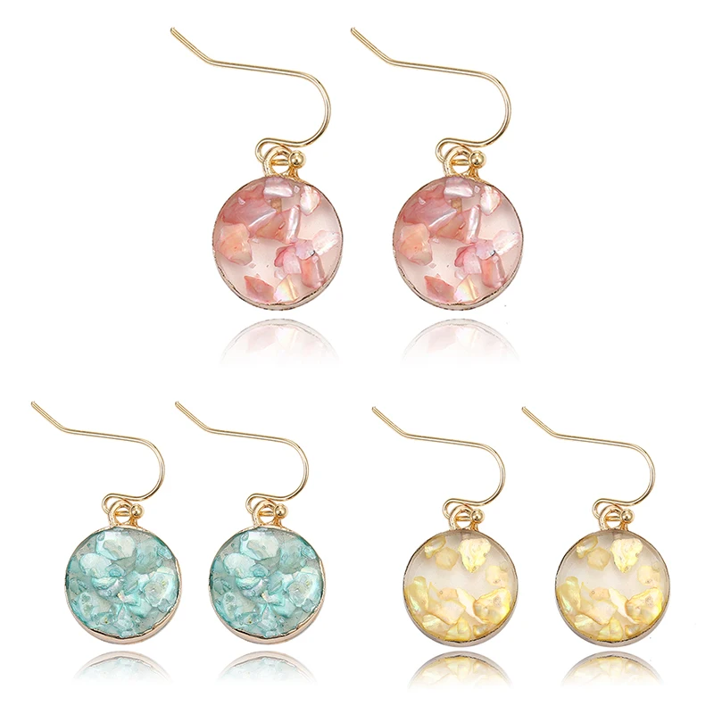 2020 Cute Pink Round Shell Earrings For Women Girls BOHO Golden Resin Drop Earring Brincos Korean Fashion Party Jewelry | Украшения и