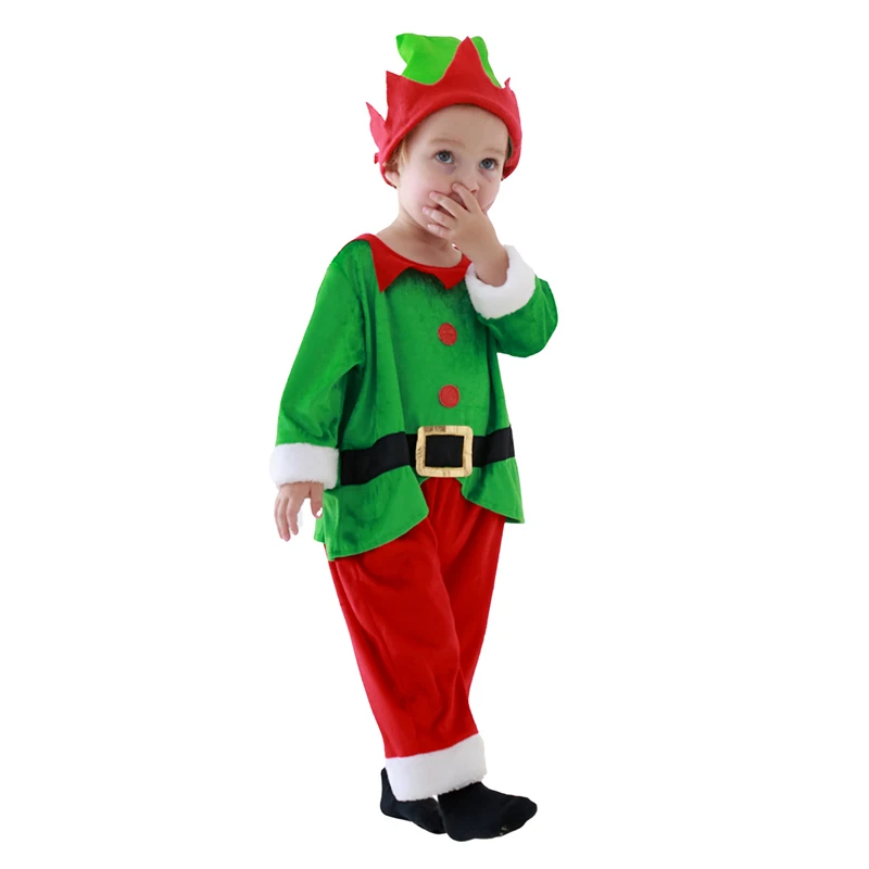 Green Santa Elf Costume Kids Christmas Cosplay Costume Boys Girls Elf Grinch Dress Outfits For Christmas Xmas Party images - 6