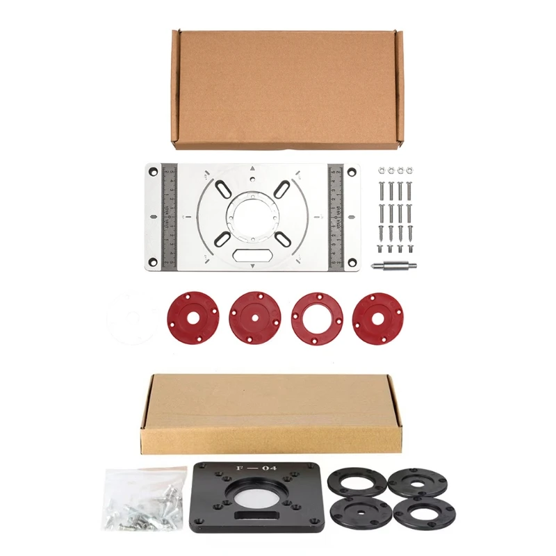 

Carpenter Router Table Insert Plate Trimmer Engraving Machine Flip Board with 4 Rings and Screws for Woodworking Benches