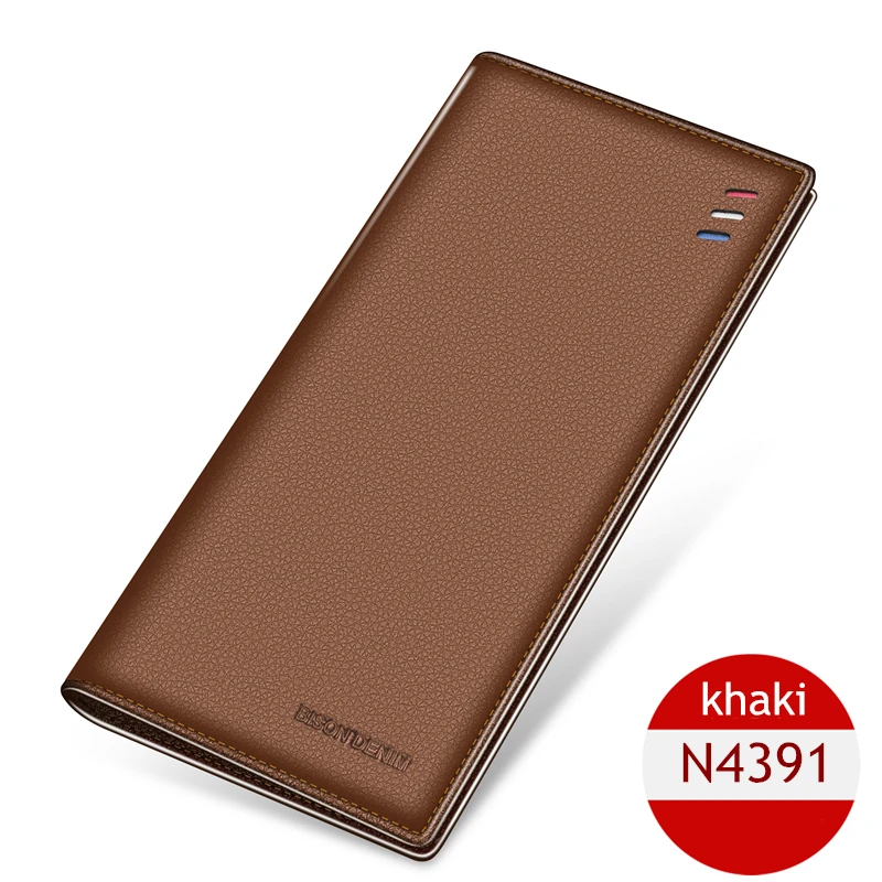BISON DENIM Cowskin Длинный кошелек для мужчин, деловой мужской тонкий кошелек из натуральной кожи, фирменный дизайн, тонкие кошельки N4470& N4391 - Цвет: N4391 Brown