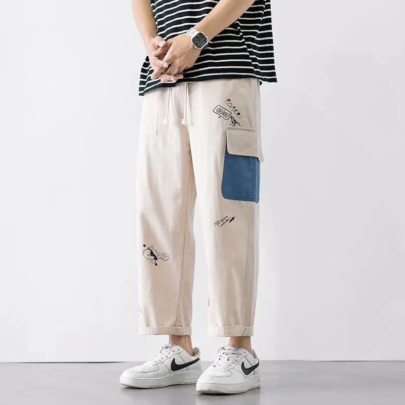 

Japanese Streetwear Fashion Cargo pants men Harajuku Graffiti Baggy Wide Leg Pants Casual Ankle Length Trousers Clothing White