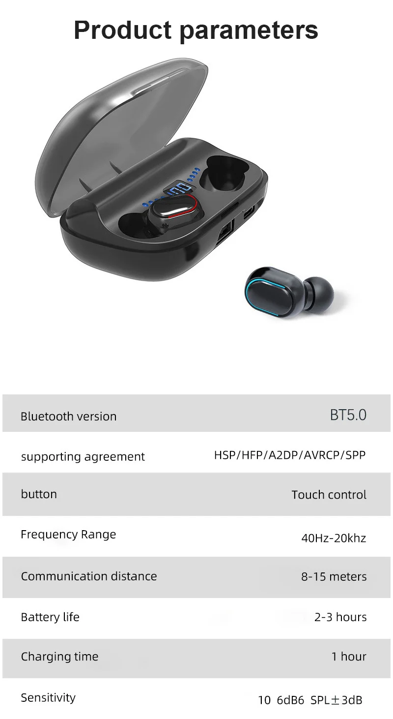 

J2 In-ear Bluetooth 5.0 Earphones LED Display Charging Box Wireless Headphones Stereo Sports Waterproof Earbuds Mini Headsets