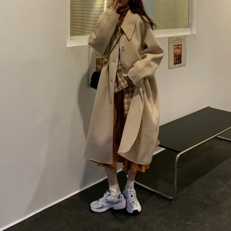 

CMAZ 2021 Autumn Winter Thick Coats for Women Real Price Real Shot Fried Chicken All-Match Easy to Wear Woolen Long