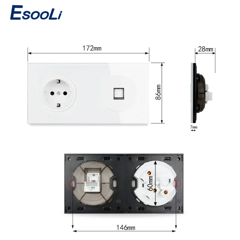 Esooli Хрустальная панель из закаленного стекла телефон телефонный разъем цвет