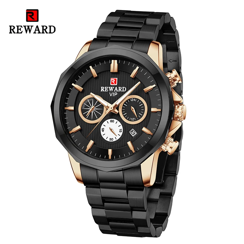 New Reward Men Stainless Steel Wristwatch Top Brand Business Chronograph Wrist Watch for Men Clock Date Luminous Quartz Watches