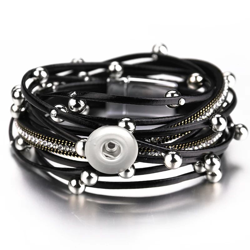 Женские многослойные браслеты с бусинами новые кожаные 18 мм кнопками и модного