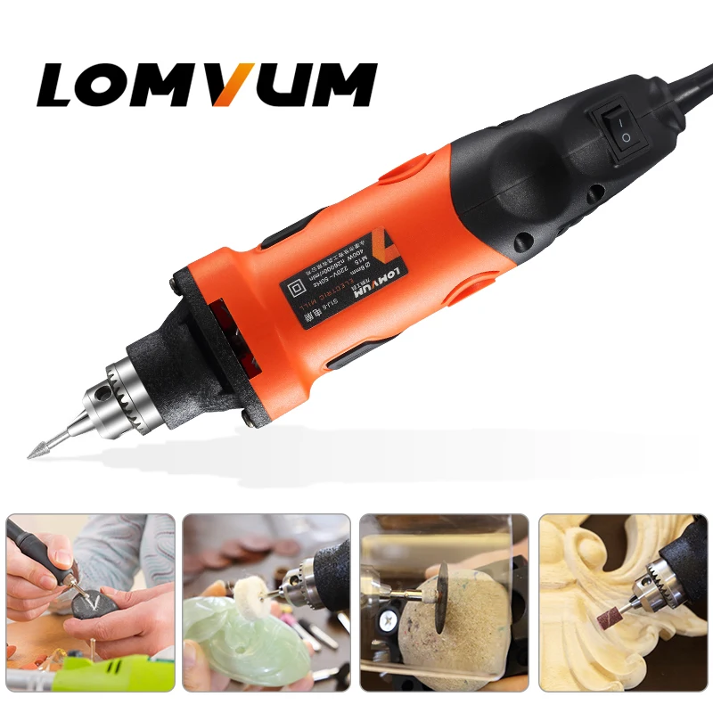 LOMVUM 400 Вт Мини электрическая дрель гравировальный инструмент шлифовальный станок мощный металлический режущий ремонт роторные инструменты шлифовальный станок резьба