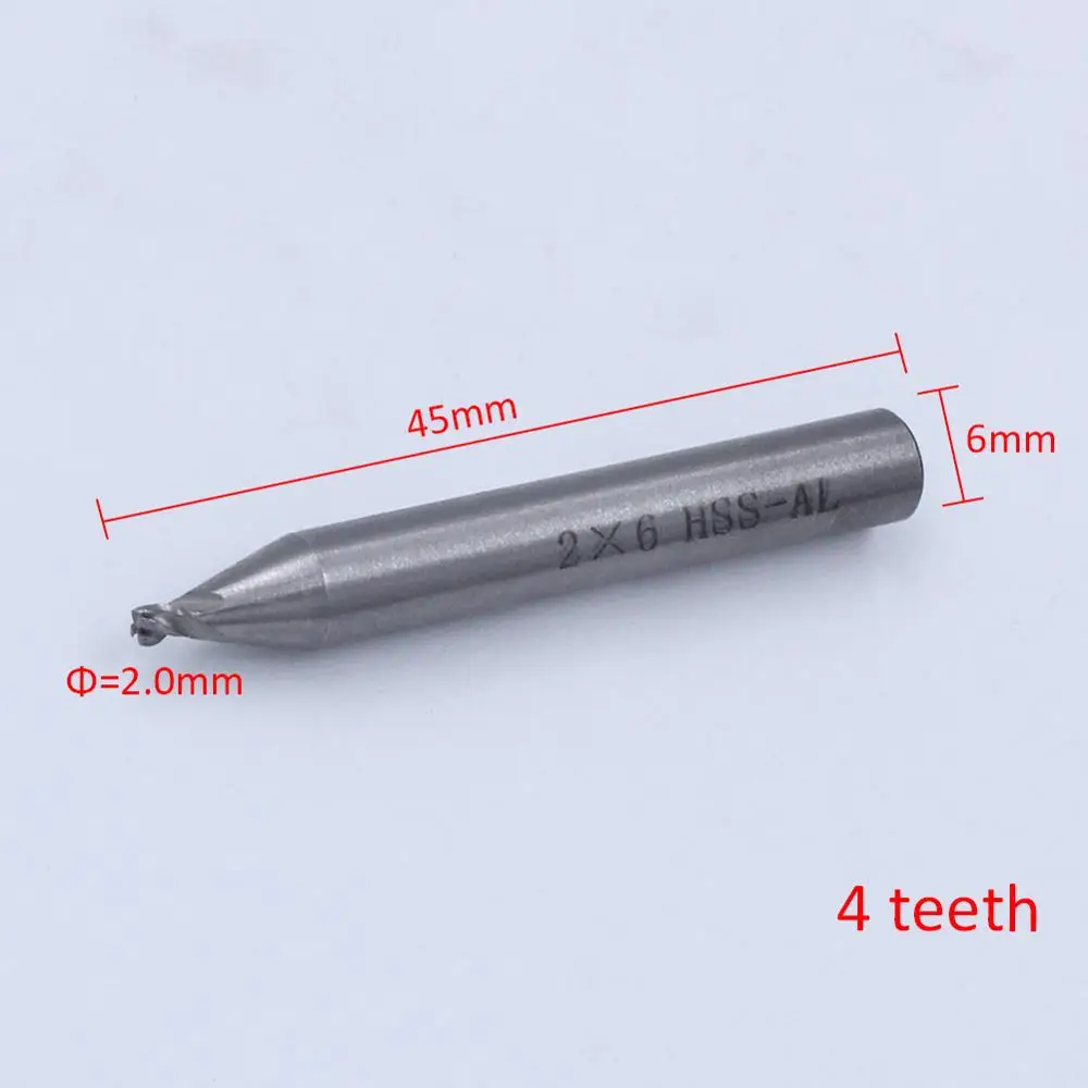 2.0MM 2/4 прекрасно подходит для зубов, hss 1,0-3,0 мм Концевая фреза гравировальный резец для подрезки кромок ЧПУ фрезы Концевая фреза для машины ключ Режущий Станок слесарь - Цвет: 2.0MM