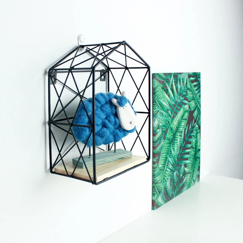 

Wall Display Rack-Modern Geometric House-Shaped Hanging Pair Decorative Floating Shelf
