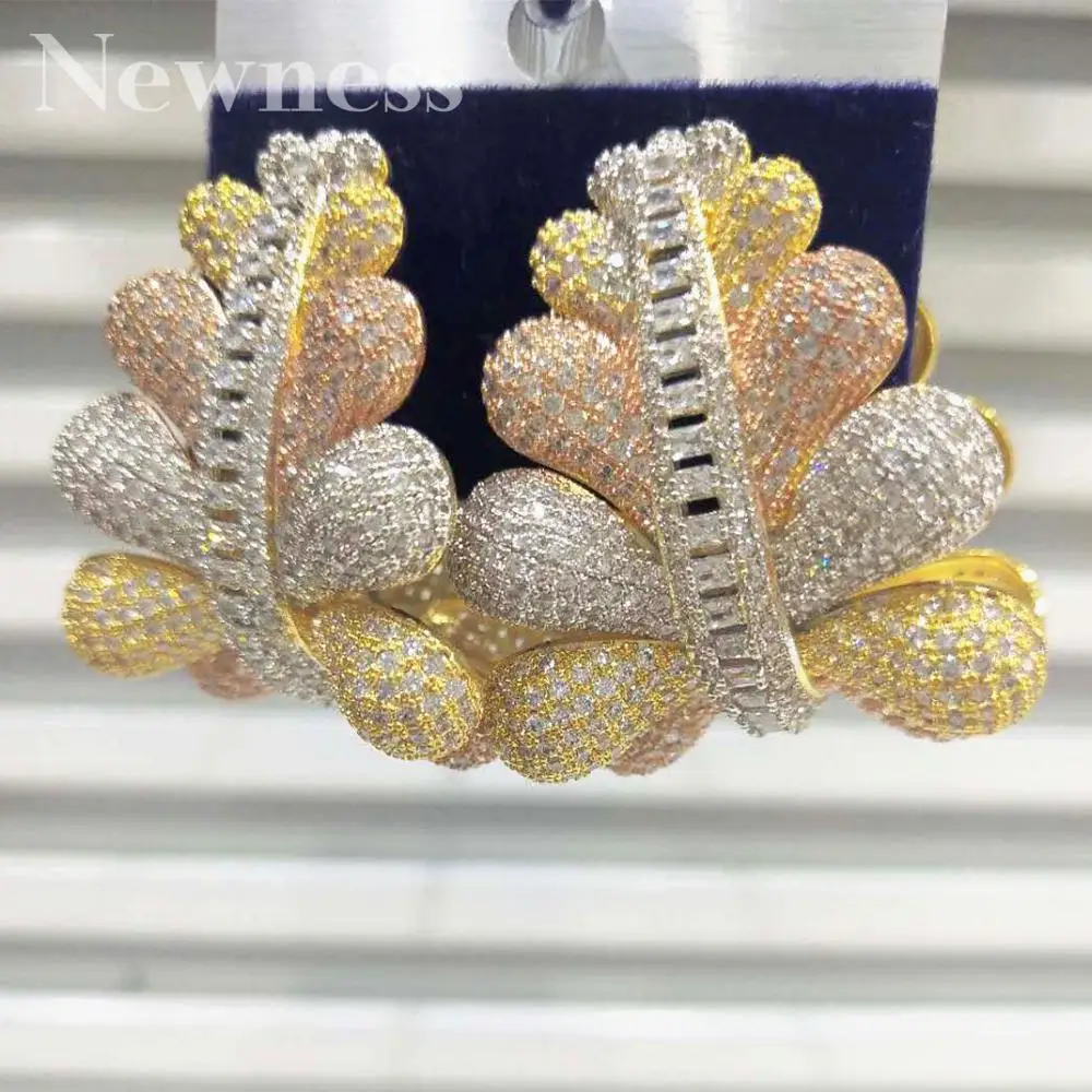 

Newness BIG Luxury Leaf Leaves Cubic Zirconia Naija Nigerian Wedding Bridal Party Dress up Earring Fashion Jewelry for Women