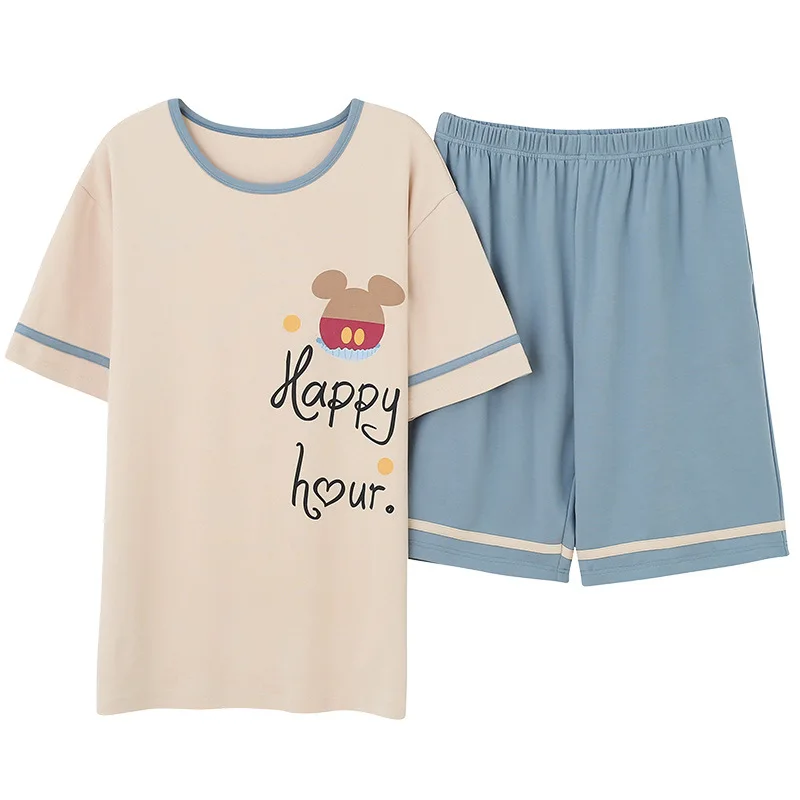 

Pajamas Set Summer Short-sleeve 100% Cotton Nightwear Home Wear Suits Simple Fashion Sleepwear Multiple Choices