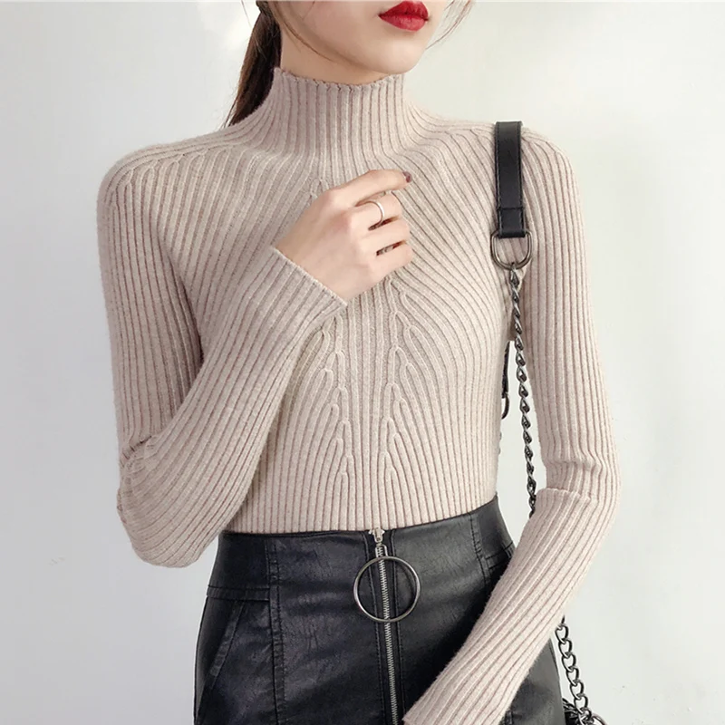 Вязаный свитер женские Топы осень зима короткая водолазка вязаные Джемперы