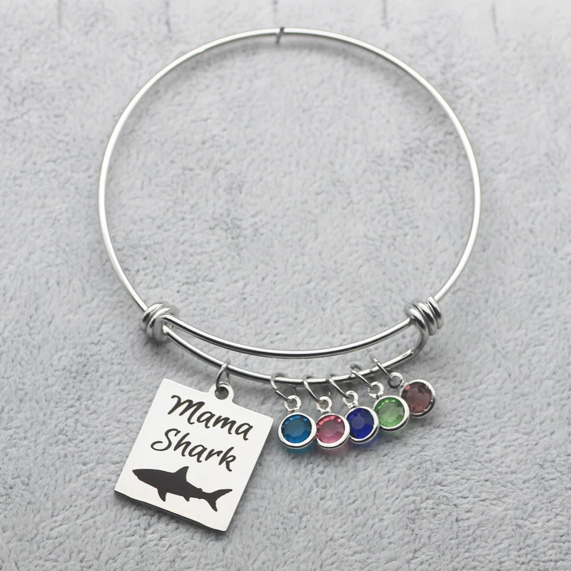 Exquisite Stainless Steel Bangle Newest High Quality Birthstone Mama Shark Bracelet Bangles Jewelry for Mother YP4135 | Украшения и