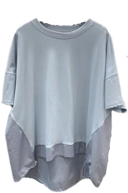 

Casual Loose Office Lady Fashion All-matching Patchwork Short Sleeve T-shirt Women's Elegant O-neck Drawstring Waist Tee