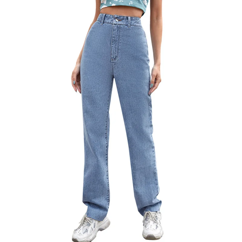 

2021 Spring Autumn New Wide Leg Ladies Skinny Jeans Woman Straight High Waisted Jeans Women Pants Casual Blue Long Pants Fashion