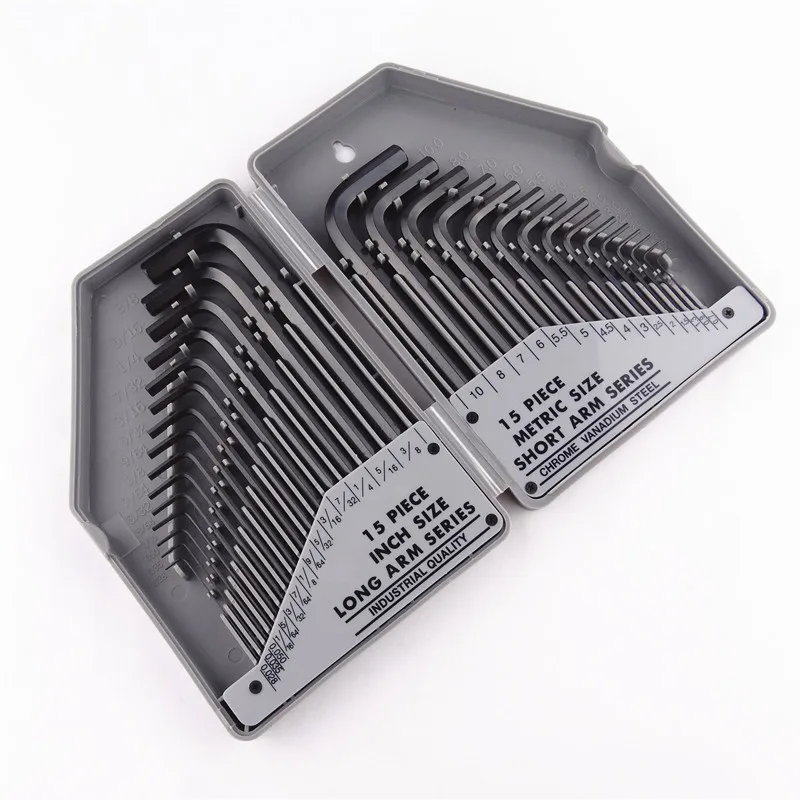 

30pcs Hexagon Wrench Set Allen Spanner Metric And Inch Size Chromium-vanadium Steel Spanner Long Arm Hand Tool Key Set