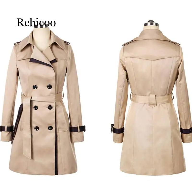 

2019 Fashion Women Thin Trench Coat Turn-down Collar Double Breasted Patchwork Long Trench Coat Slim Plus Size Wind coat