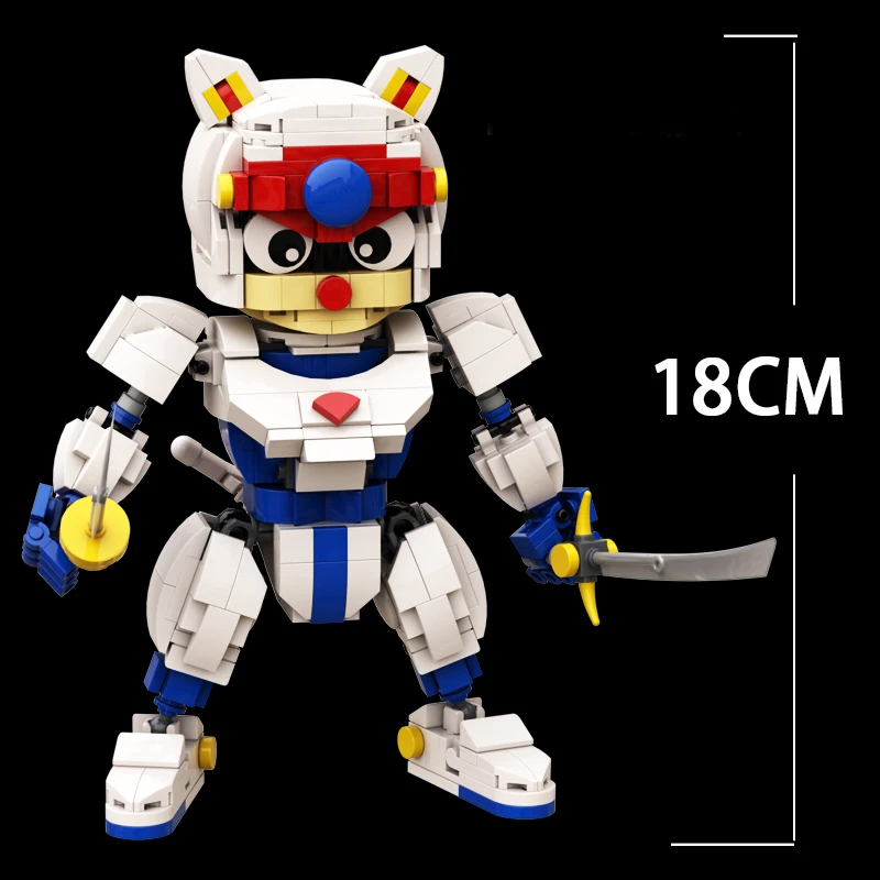 Figuras de acci&oacute;n de Anime para ni&ntilde;os, bloques de construcci&oacute;n, juguetes para ni&ntilde;os, samur&aacute;i, Pizza, gato, modelo 18cm, 500 piezas-2