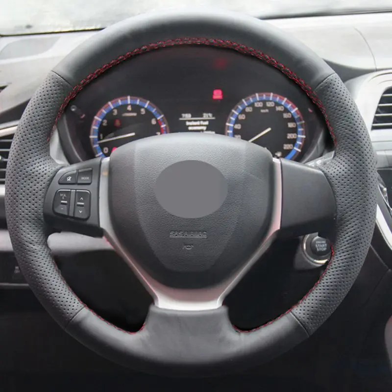 Сшитый вручную черный мягкий чехол рулевого колеса автомобиля из искусственной