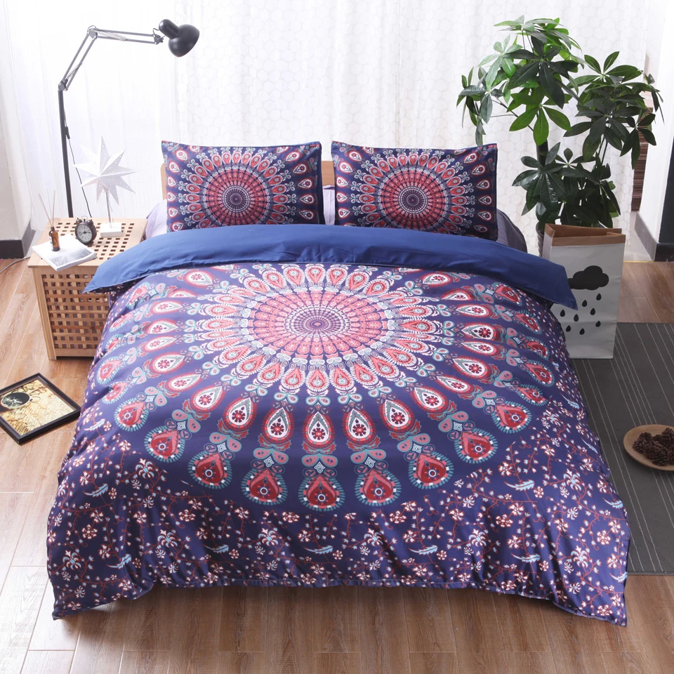 

Boho Printed Superfine Fiber Duvet Cover sets High Quality Home Bedding set 2/3pcs Black Bed Linens Quilt Covers 200x200 Size