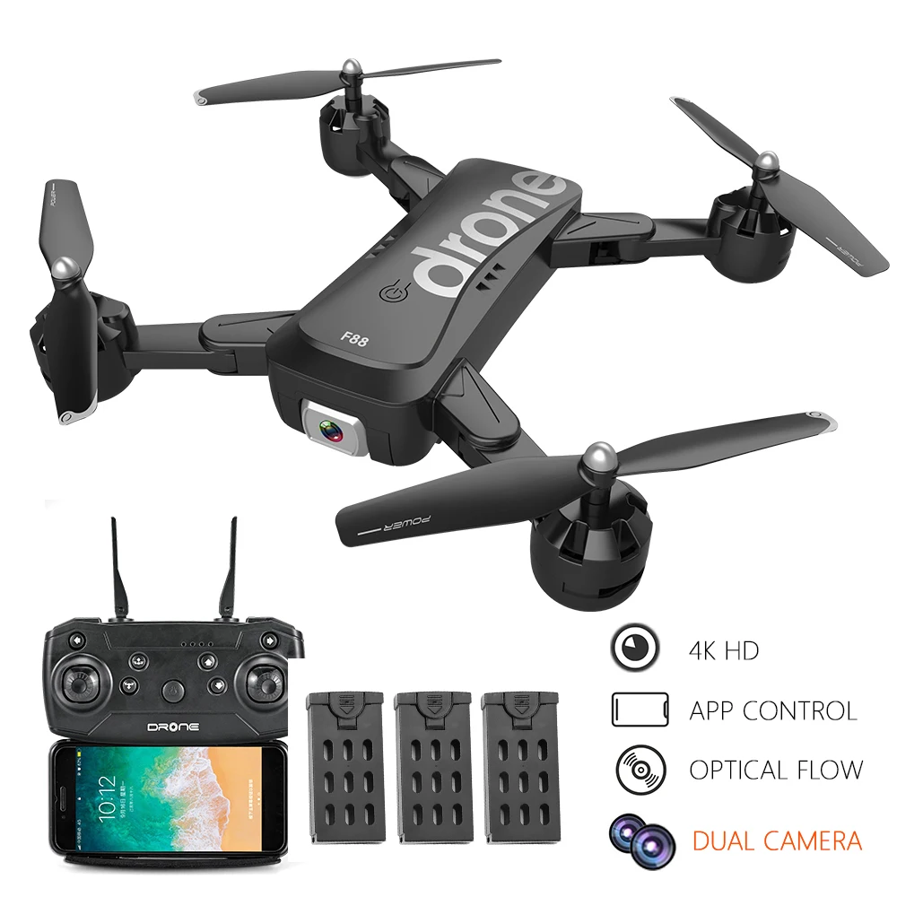 

F88 RC Drone with Dual Camera 4K Image Follow Optical Flow Positioning APP Gesture Control Foldable Quadcopter Drone Toy for Kid